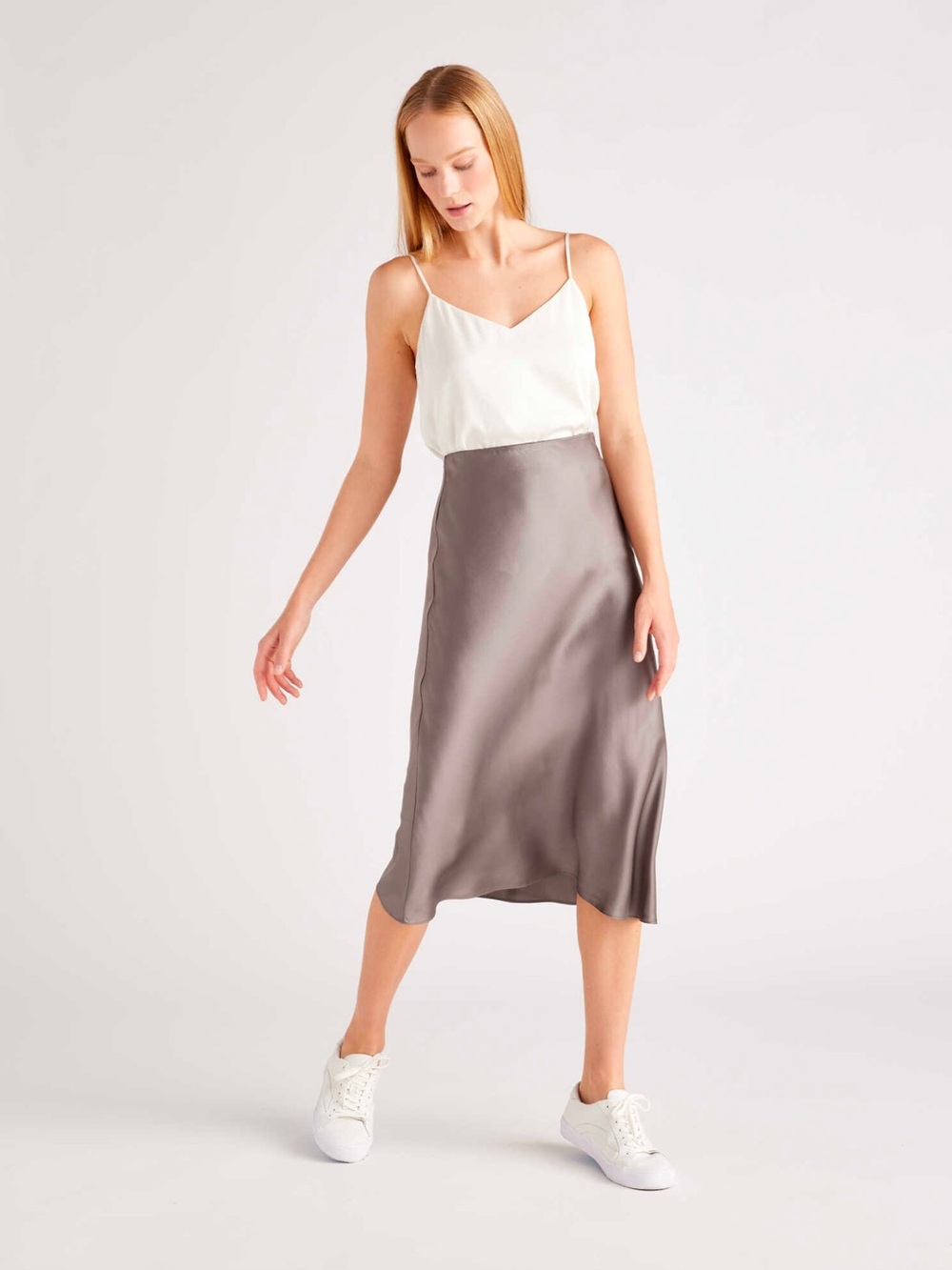 QUINCE Washable Silk Grey Slate Skirt Medium